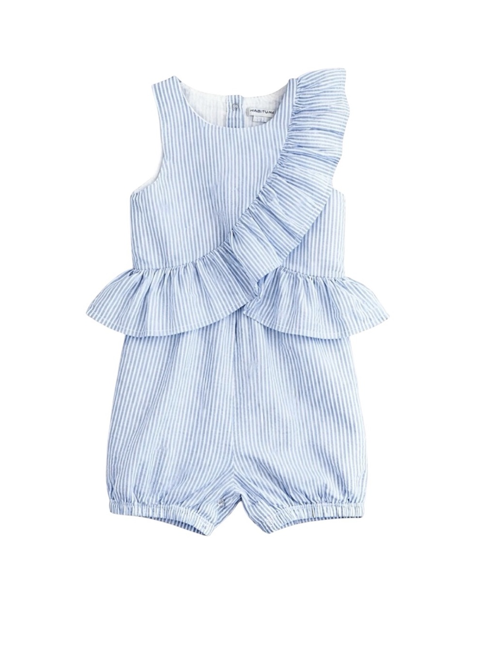 Habitual Baby 18M Seersucker Peplum Ruffle Romper Blue White Stripe